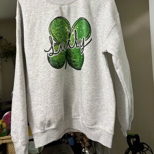 Gray Sweatshirt with Green Lucky Clover